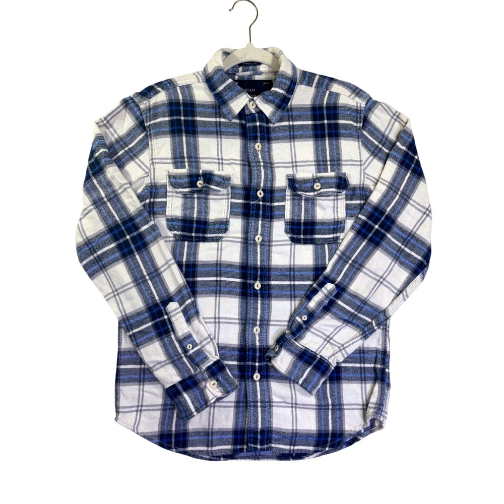 American Eagle Outfitters Mens Blue White Plaid Flannel Athletic Fit Shirt S